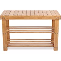 Homfa Banco Zapatero Bambú Estantería para Zapatos con 3 estantes para Entrada Salón Dormitorio Baño 70x28x45cm